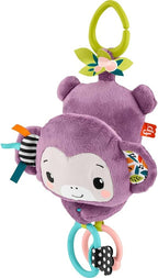 Fisher-Price Baby Stroller Toy Sing & Go Purple Monkey Musical Sensory Plush with Crinkle & Clackers for Newborns from Birth+