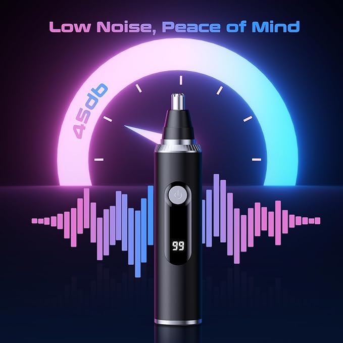 Nose Hair Trimmer for Men and Women, USB Rechargeable Electric Facial and Ear Hair Remover with LED Display, Dual-Edge Blades for Smooth, Painless Eyebrow Grooming (Black)
