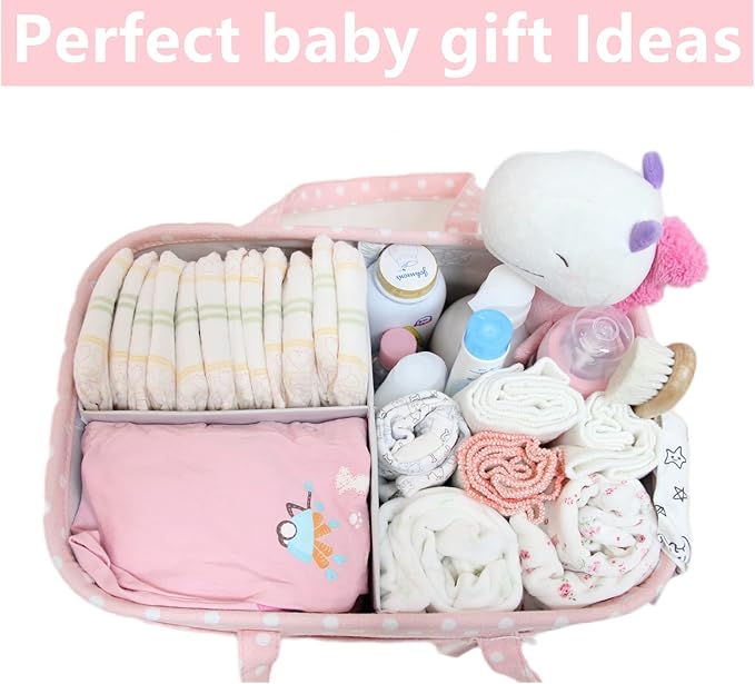 Pink Diaper Caddy Organizer for Baby Girl-Large Portable Diaper Caddy Basket for Changing Table-Diaper Organizer Caddy-Car Travel Tote Bag-Newborn Registry Baby Shower Basket for Diapers & Wipes