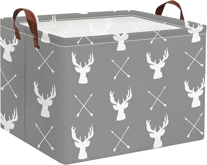 HIYAGON Baby Basket Cute Toy Bin for Boys and Girls Kids Storage Bin Organizer Box Gift Basket Empty Rectangular Deer Room Decor for Home(Grey deers)