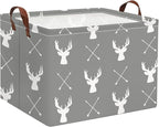 HIYAGON Baby Basket Cute Toy Bin for Boys and Girls Kids Storage Bin Organizer Box Gift Basket Empty Rectangular Deer Room Decor for Home(Grey deers)