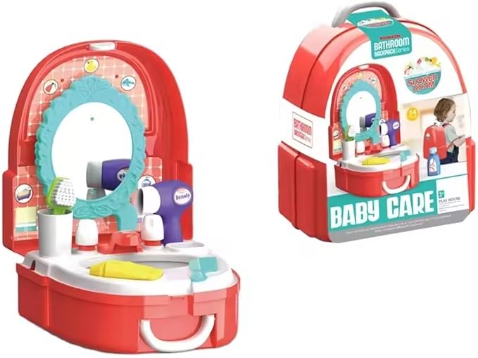 Kids Pretend Play Bath Time Toy Set – Baby Bathtub & Shower Role Play Set for Boys & Girls, Baby Care Playset for Parent-Child Interactive Play (Baby Care Set)