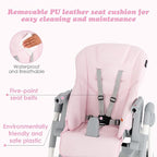 INFANS High Chair for Babies & Toddlers, Foldable Highchair with Multiple Adjustable Backrest, Footrest and Seat Height, Removable Tray, Detachable PU Leather Cushion, Built-in Rear Wheels (Pink)