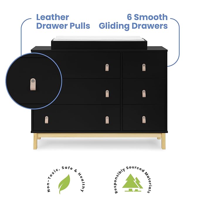 GAP babyGap Legacy 6 Drawer Dresser with Leather Pulls and Interlocking Drawers - Greenguard Gold Certified, Ebony/Natural