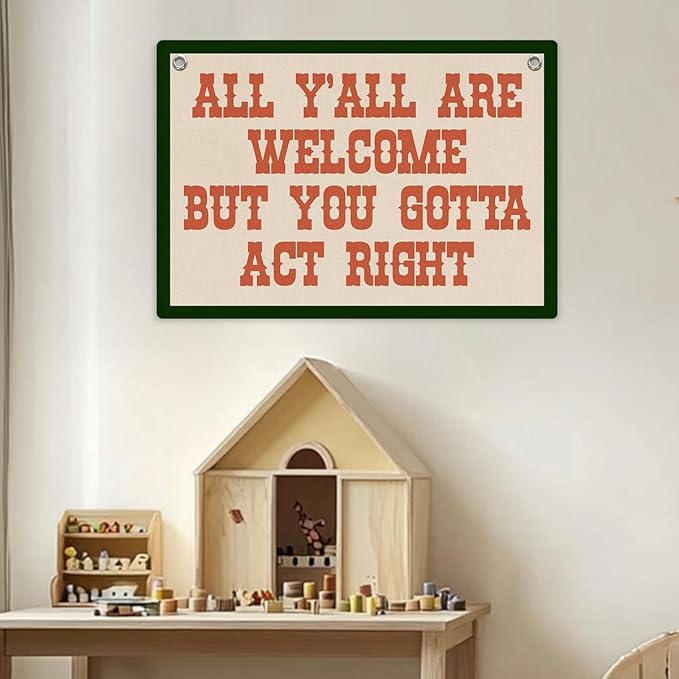 Welcome Sign Funny Welcome Banner, Trendy Retro Wall Hanging, Wall Decor, Banner Flag, Wall Flag Classroom Playroom Home Entryway Living Room Office Decor, Banner for Room, Red