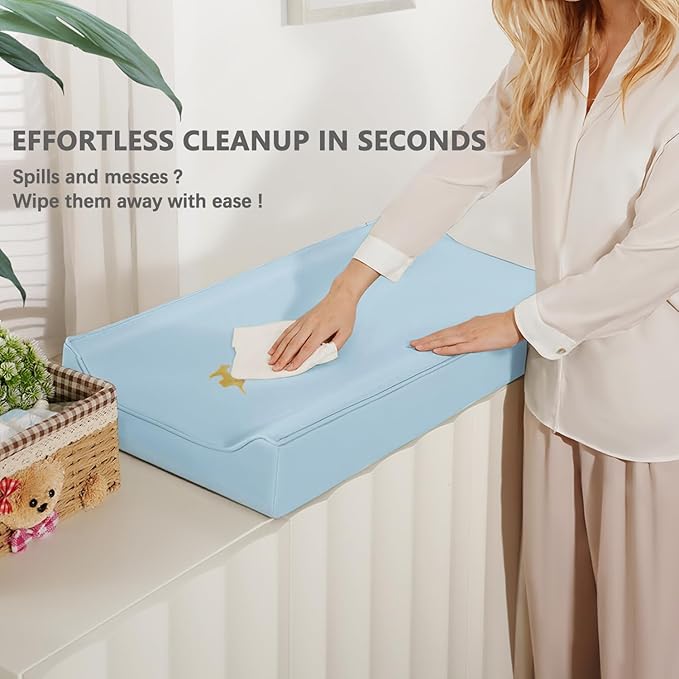 Vegan Leather Changing Pad Cover - 31"X 16" - Waterproof Wipeable, Extra Thick & Portable & Non-Slip Diaper Mat - Fits Standard Changing Tables for Baby Boy Girl (Blue)