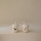 mushie 100% Silicone Training Cup & Straw for Toddlers | 6 Months+ (Pink Flowers)