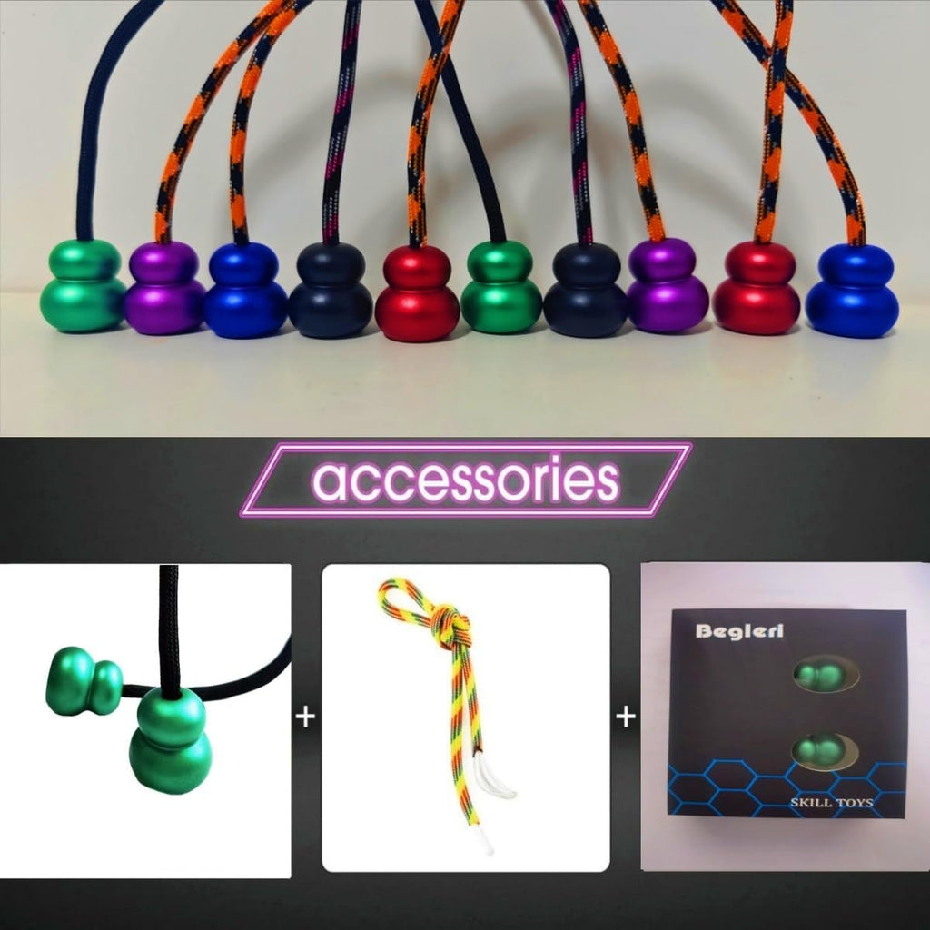 Begleri Fidget Beads, Aluminum Alloy- Practicing EDC Knuckle Finger Skill, Stress Relief Toy for Adult Relieve Anxiety Worry/with Replaceable Rope (Green)
