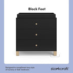 Storkcraft California 3-Drawer Chest with Removable Changing Topper (Black with Driftwood) – GREENGUARD Gold Certified, Interlocking Drawer System, Pre-Installed Tracks, Easy Assembly