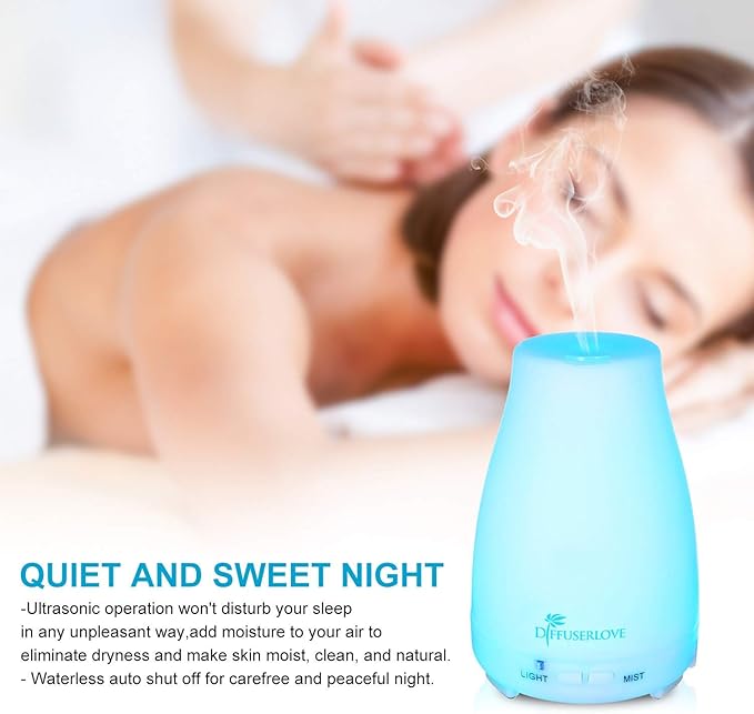 Diffuserlove 2 Pack 200ml Essential Oil Diffuser Ultrasonic Aromatherapy Diffuser with Waterless Auto Shut-Off Aroma Cool Mist Humidifiers with 6 Bottles of Natural Essential Oils /7 Color LED Lights