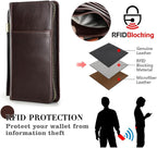 CONTACTS Travel Passport Wallet for Men Leather Family Passport Holder Travel Clutch Wallet Zipper Wrist Card Purse RFID Blocking with 13 Card Slot Fit up 4 Passports