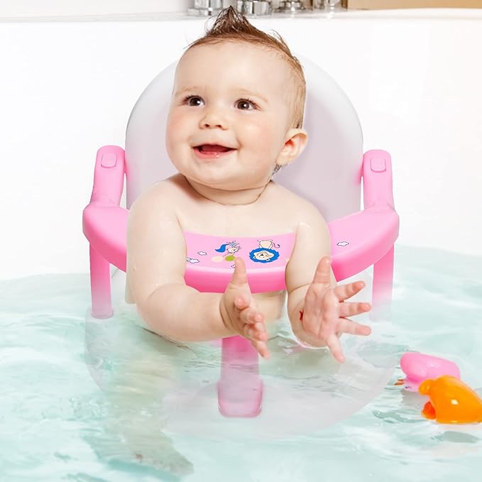 Foldable Baby Bath Seat, Non-Slip Bath Chair - Suction Cup Bathtub Seat for Babies 6-18 Months (Pink/White)