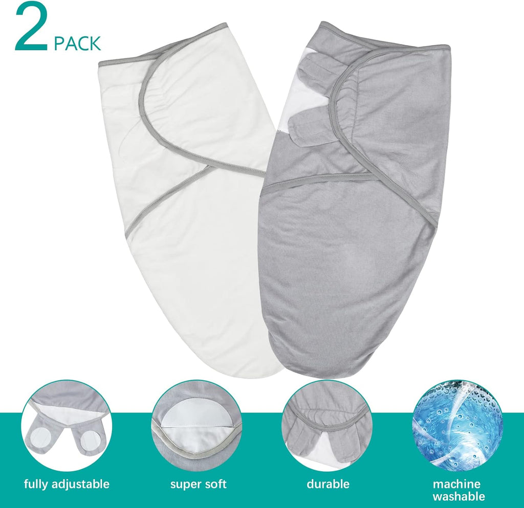 Biloban Baby Swaddles 0-3 Months for Girls, Cotton Swaddle Blanket, Newborn Essentials, Grey & White, 2 Pack