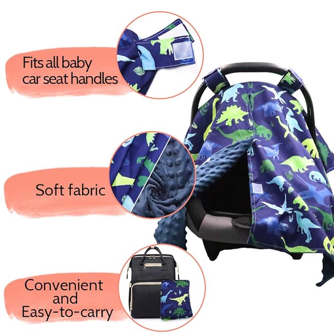 TANOFAR Car Seat Cover Baby, Carseat Covers Baby Boy Girl, Peekaboo Opening Infant Car Seat Cover for Winter, Warm & Cozy, Blue Dinosaur