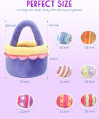 8 Piece Plush Stuffed Playset Toys with 7 Eggs, 1 Furry Bag, Soft Basket Set Sensory Toys for Girls Kids Ages 3+, Birthday Christmas Valentines Easter Party Favors Gifts