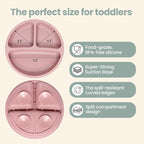 2 Pack Silicone Divided Baby Plates with Suction, 2 Pack Toddler Forks and Spoons Set, BPA Free, Baby Feeding Set for Toddler Utensils, Microwave and Dishwasher Safe