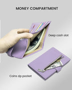 RFID Passport Holder Travel Wallet for Women, Leather Passport Cover Wallet with Card Holders SIM Slots,Zippered Coins Pocket and Cash Slot Slim Compact Travel Wallet (Taro Purple)