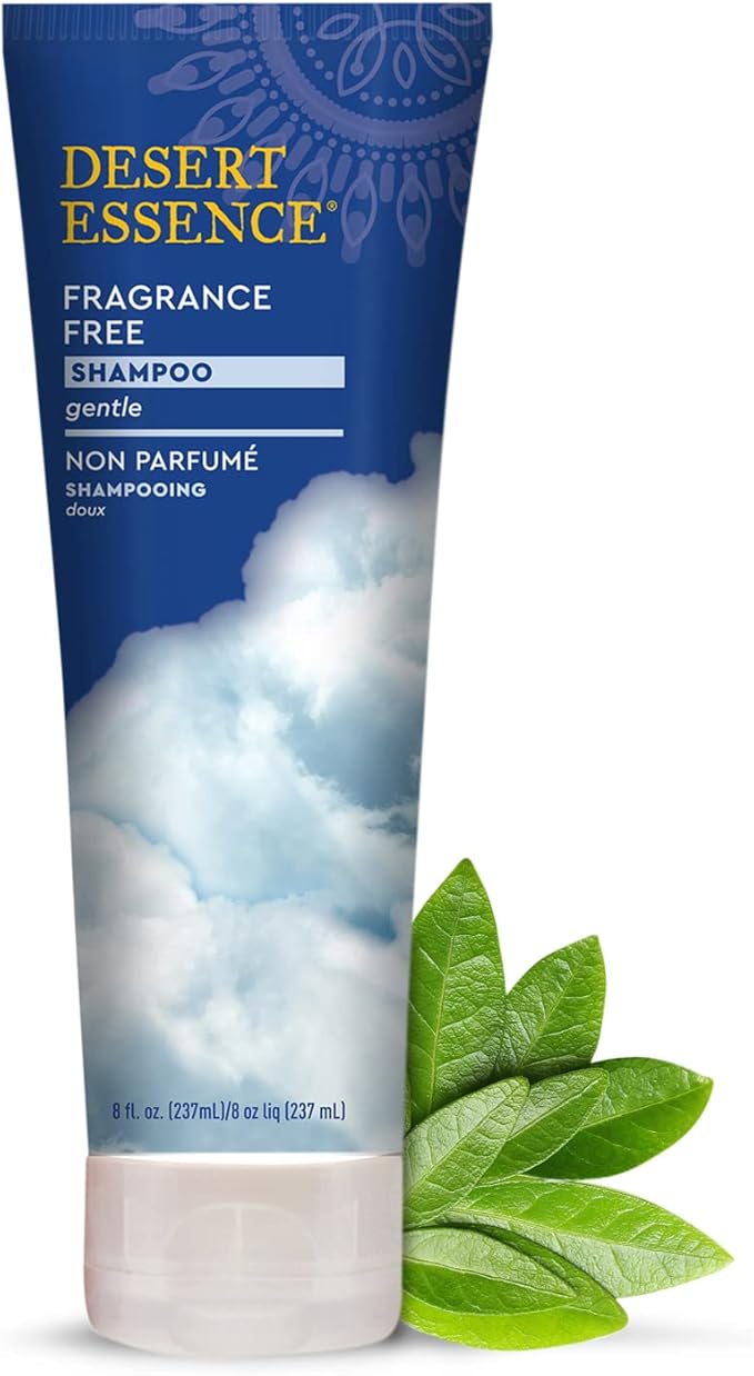 Desert Essence Fragrance Free Shampoo – 8 fl oz – Unscented Gentle Cleanser with Jojoba Oil, Green Tea & Comfrey – Softens & Strengthens Hair, Adds Shine – For Sensitive Scalps