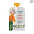 Kekoa Foods Squash & Kale with Turmeric Baby Food Purée | 100% USDA Certified-Organic Vegetarian | Organic, Non-GMO, Gluten-Free, Vegan | Flavorful & Nutritious First Food for Babies | 3.5 oz 36 Pack