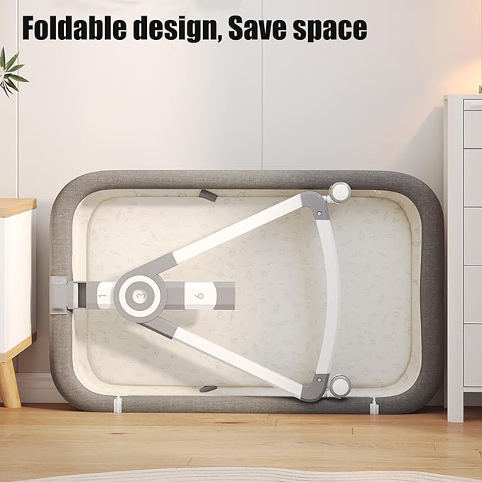 PandaEar Foldable Baby Bassinet Bedside Sleeper, Portable Crib with Wheels & Diaper Changing Table, Adjustable Height Infant Bed, Co-Sleeper for Newborns, Breathable Mesh