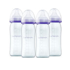 Lansinoh Anti-Colic Glass Baby Bottles, 8 Ounces, 4 Count Bottles for Feeding, Baby Essentials, Includes 4 Medium Flow Nipples, Size M