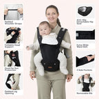 BabbleRoo Grow Carrier – Safety-Certified 6-in-1 Baby Carrier with Hip Seat, Ergonomic & Adjustable Toddler Carrier 7-50 lbs with Hip Support, Hood for Sun Protection, Newborn to Toddler, Black
