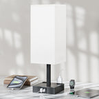 Touch Bedside Table Lamp for Nightstand - 3-Way Dimmable Night Lamp with USB A + Type C Charging Ports and Two AC Outlets, Small Desk Light with E26 LED Bulb for Bedroom Living Room,White Black