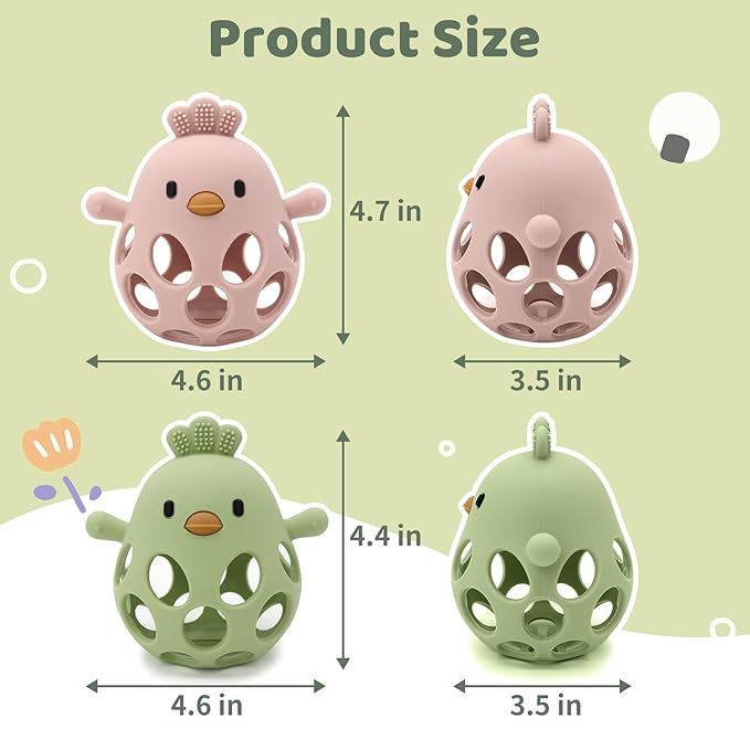 Baby Teething Toys Silicone Teethers - Babies Toys Chew Toys Food Grade Silicone for Sucking Needs, BPA Free for 0-6 6-12 Months(Green Pink)