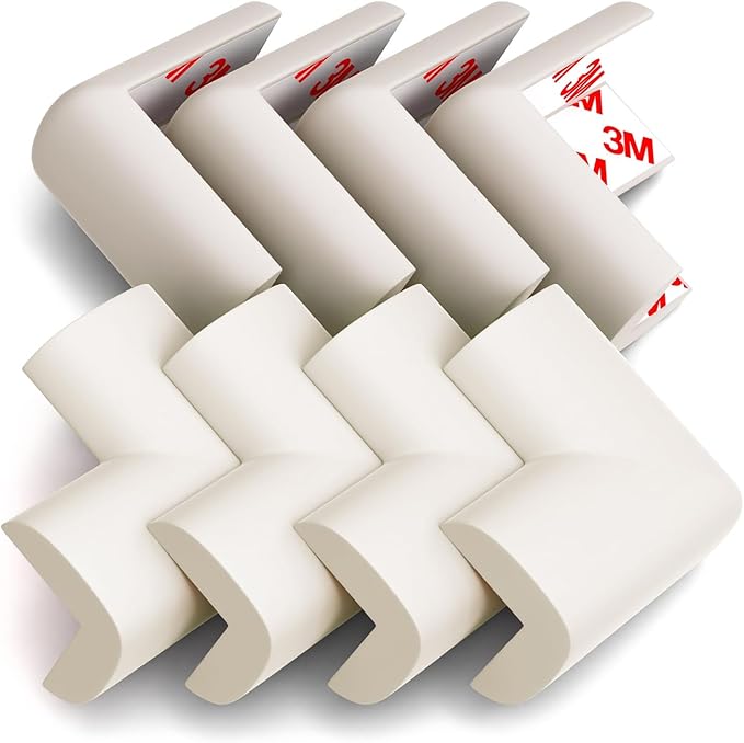 8-Pack Baby Proofing Corner Protectors, Furniture Corner and Edge Safety Bumpers, Soft Rubber Foam Cushion Covers, 3M Taped Corner Protector, Baby Child Proofing Pads, Table Protector, White