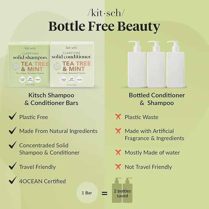 Kitsch Tea Tree Shampoo and Conditioner Set – Anti Dandruff Shampoo Bar & Conditioner Bar - Hair Care for All Hair Types - Free of Paraben, Sulfate & Silicone - Made in USA - 2 pcs