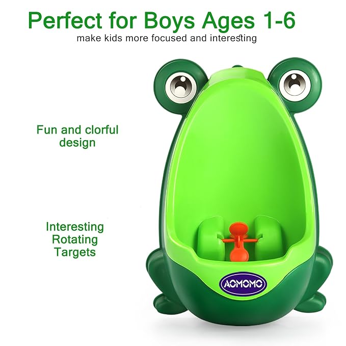 Toddler Urinal for Boys, Frog Potty Training Toilet with Spinning Target, Ages 1-6 (Green)