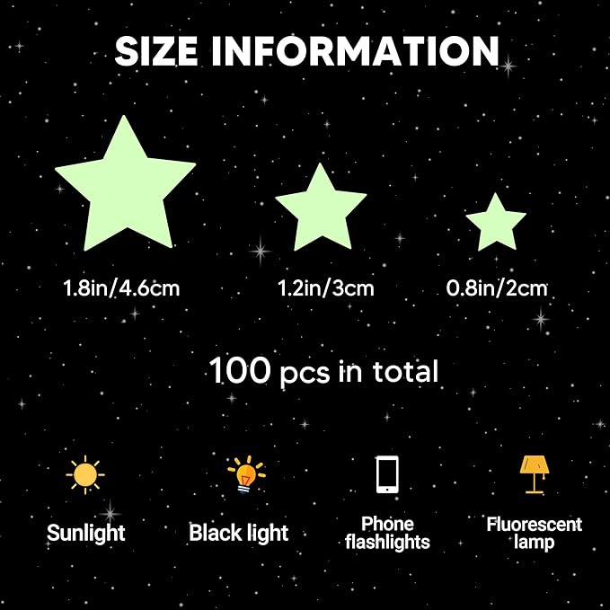 Glow in The Dark Stars for Ceiling, Luminous Wall Sticker, Kids Bedroom Wall Decal, Sticky Fluorescence Star, Gift for Boys and Girls (Green)