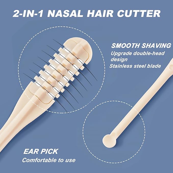 10PCS Nasal Hair Cutter, 2 in 1 Noses Hairs Knife with Earpick, 360° Rotating Nostril Hair Removal Tool, Portable Double Sided Nostril Hairs Remover Tool for Men Women Travel Essentials (Beige)