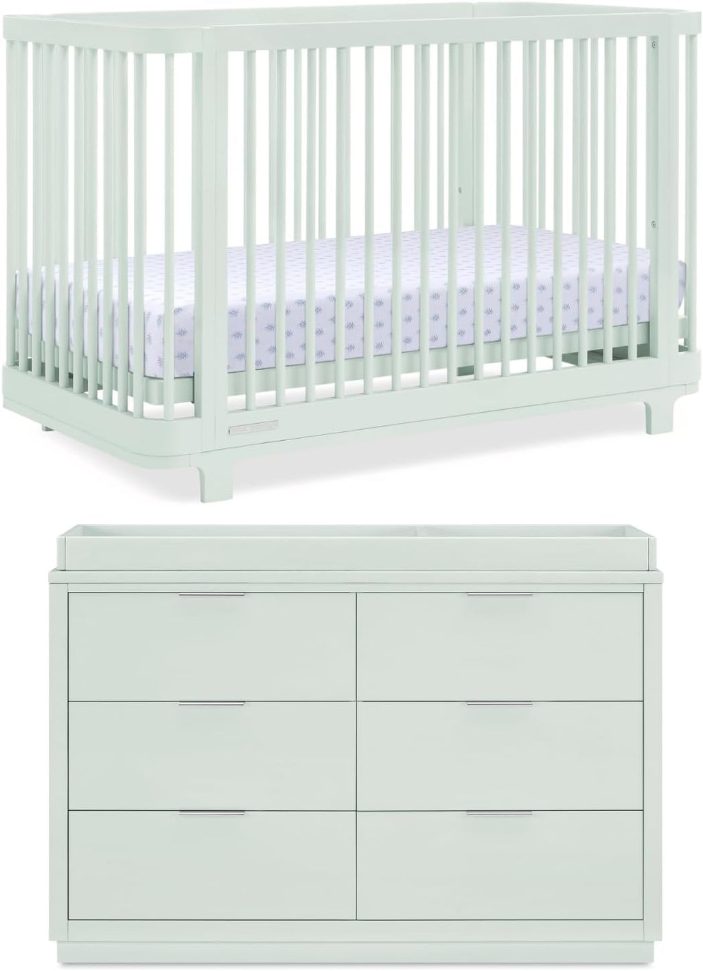 Delta Children Nest Crib and Dresser Nursery Furniture – 4-in-1 Convertible Crib | Forever 6 Drawer Dresser with Changing Top | Light Sage