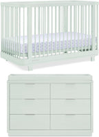 Delta Children Nest Crib and Dresser Nursery Furniture – 4-in-1 Convertible Crib | Forever 6 Drawer Dresser with Changing Top | Light Sage