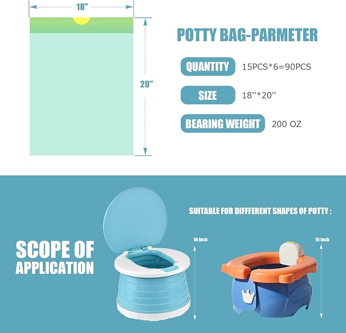 VISATOR Portable Travel Potty Chair Liners Bags Universal with Drawstring, 90 PCS (18 * 20INCH) (Green)