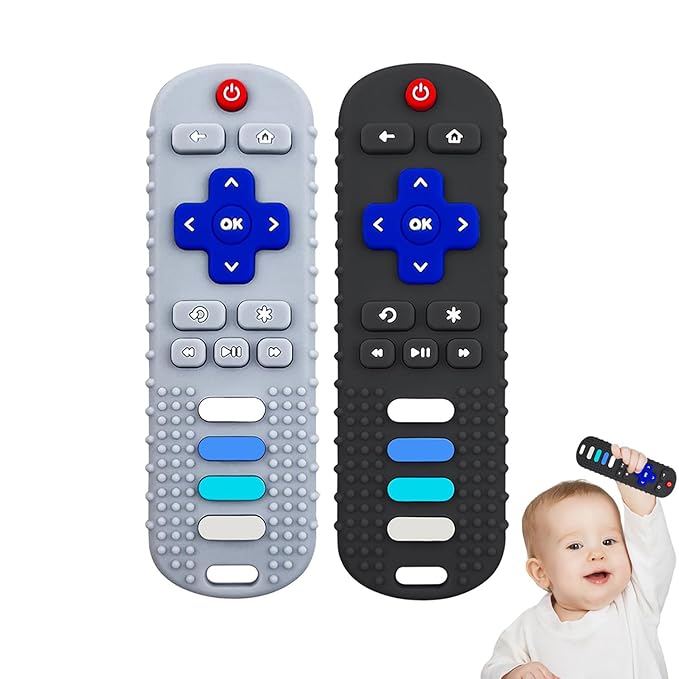 YAPROMO 2Pcs Teething Toys, Silicone TV Remote Teethers for Baby Toy Remote Teethetr for Infant Toddler Kids/Boy/Girl, BPA Free and Refrigerator Safe
