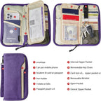 ZOPPEN Passport Holder Family RFID Passport Wallet, Passport Holder Women/Men, Travel Wallet Documents Organizer Zipper Case with Removable Wristlet Strap, Travel Essentials for Flying