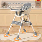 High Chairs for Babies and Toddlers, 4 in 1 Convertible Baby High Chair, Portable High Chair for Travel with Adjustable Height and Back, Foldable HighChair with Wheels& Pu Cushion (Grey)