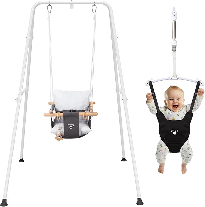 2-in-1 Baby Jumper & Swing - Foldable Stand, Stable Toddler Swing Set for Indoor & Outdoor Use