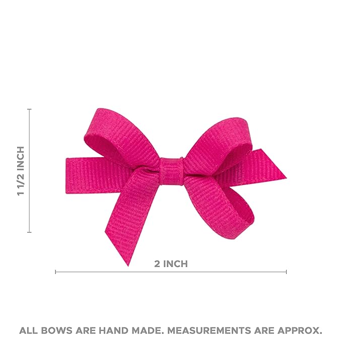 Wee Ones Girls' Plain Wrap Classic Grosgrain Hair Bows on a WeeStay No-Slip Hair Clip, Handmade, Baby, Hot Pink