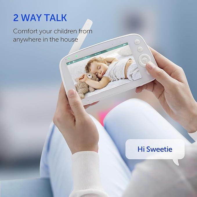 2025 Upgraded Baby Monitor with Night Lamp, 5'' IPS Screen Video Baby Monitor with Pan-Tilt-Zoom Camera No WiFi, HD Night Vision, 2-Way Talk, Lullaby Player, 4500mAh Battery (BBM-006)