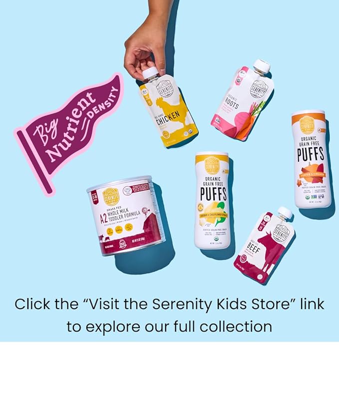 Serenity Kids 6+ Months Baby Food Pouches Puree Made with Ethically Sourced Meats & Organic Veggies - No Sugary Fruits or Added Sugar - 3.5 Oz BPA & Allergen Free Pouch- Baby Puree Variety Pack