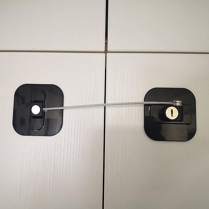 YEYA Upgraded Refrigerator Locks for Adults, Drawer Lock with Key, Cabinet Lock for Baby Proofing 2 Pack Black