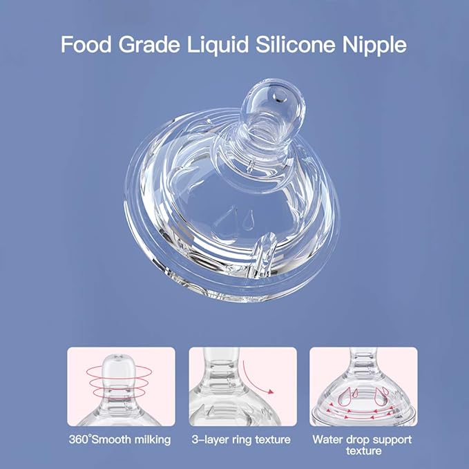 POTATO Glass Baby Bottles, Anti-Colic Breastfeeding Bottles with Fast Flow Nipple, Suitable for Babies 6-12 Months, 2 Replaceable Nipples, 8 oz, Pink