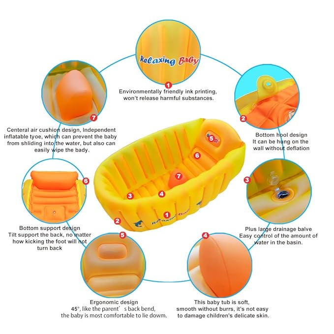| Inflatable Baby Bathtub,Newborn Bathtub Seat for Infant,Non-Slip Baby Pool for Sitting up,Foldable Toddler Tub Shower,Portable Travel Bath for Kids 0-6 Year