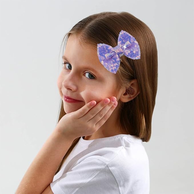 Purple Sequins Bows for Girls, Handmade Hair Clip Glitter Hair Bows Alligator Clips Hair Accessories for Little Teen Toddler Girls Kids