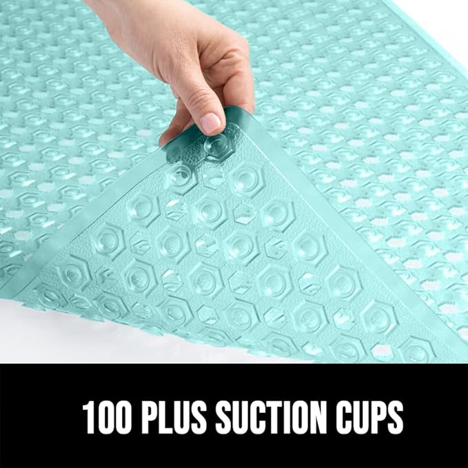 GORILLA GRIP Patented Square Shower Stall Mat, Small Bathtub Floor Mats for Stand Up Showers with Suction Cups and Drainage Holes, Machine Wash, Soft on Feet, Bathroom Accessories 21x21 Inch, Green