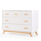 dadada Soho 5-Drawer Dresser for Nursery and Bedroom - Modern Design, Large Storage, Baby-Safe Finish, Soft Close Drawers, Anti-Tip Safety, Sturdy Legs & Solid Wood Handles, 47” Wide (White+Natural)