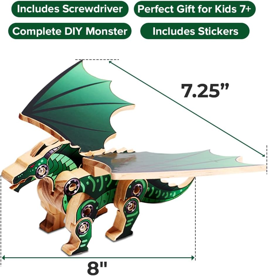 Little Jupiter DIY Wooden Kit with Stickers - Japanese Monster Series for 7-12 Yrs - Woodworking Kits - Wood Crafts - Building Kit - Wooden Crafts (Winged Monster Type 2)